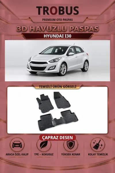 Hyundai i30 Çapraz Desen 3D Havuzlu Oto Paspas Seti