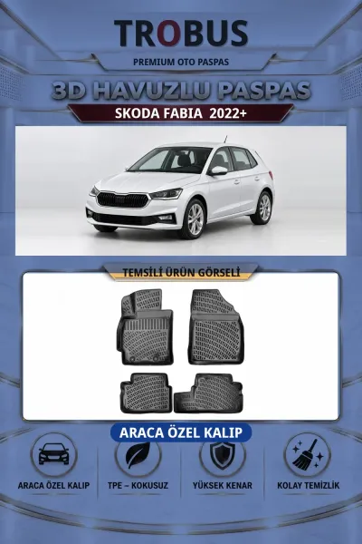 Skoda Fabia 2022+ Araca Özel 3D Havuzlu Paspas Siyah