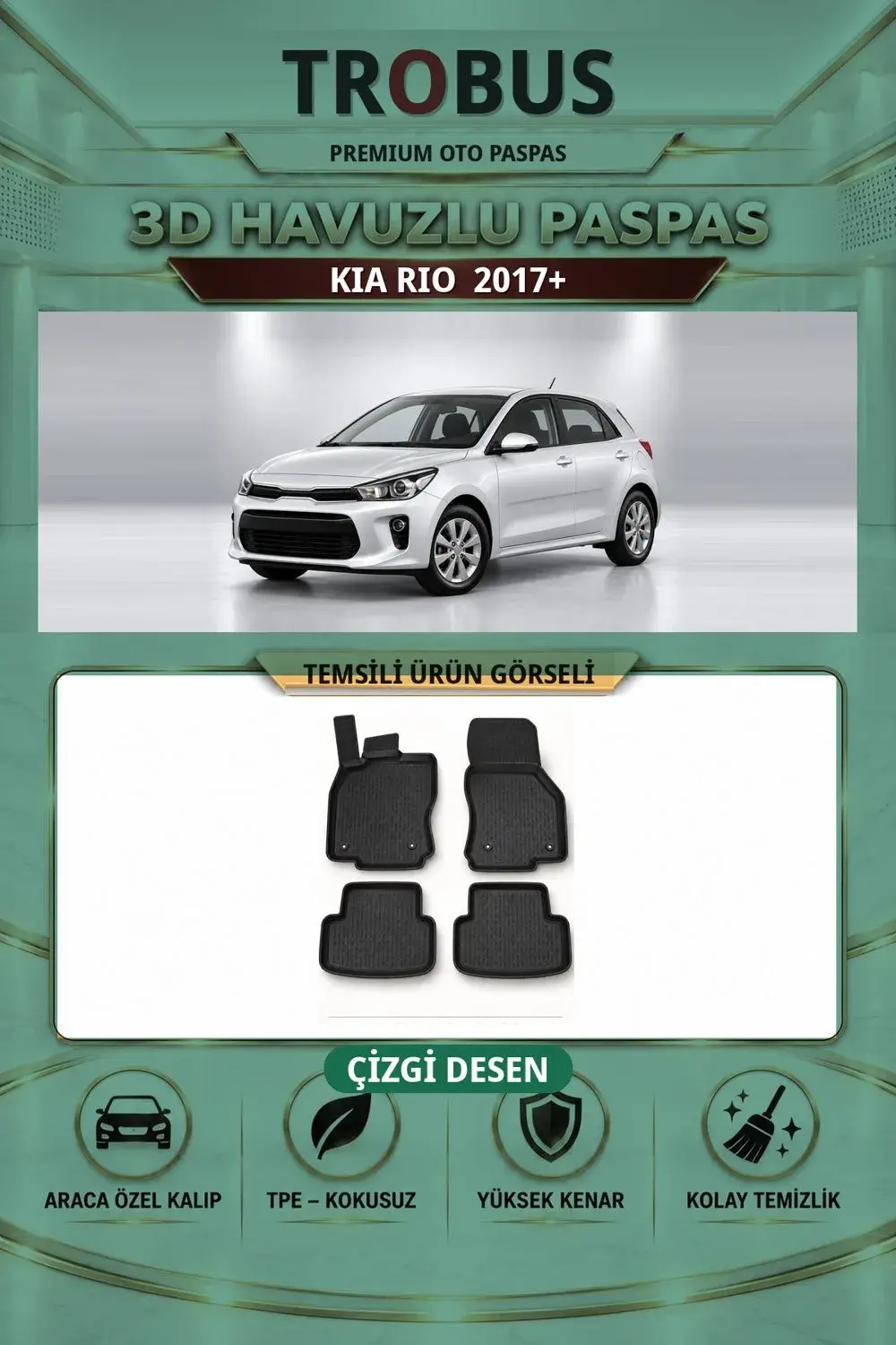 Kia Rio 2017+ Çizgi Desen 3D Havuzlu Paspas Takımı