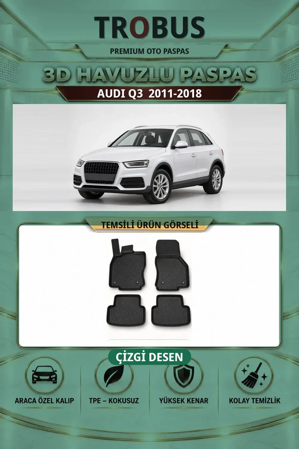 Audi Q3 2011-2018 Çizgi Desen 3D Havuzlu Paspas Takımı