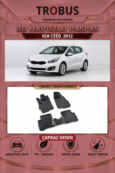 Kia Ceed 2012 Çapraz Desen 3D Havuzlu Oto Paspas Seti