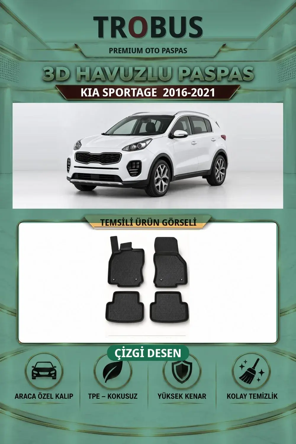 Kia Sportage 2016-2021 Çizgi Desen 3D Havuzlu Paspas Takımı