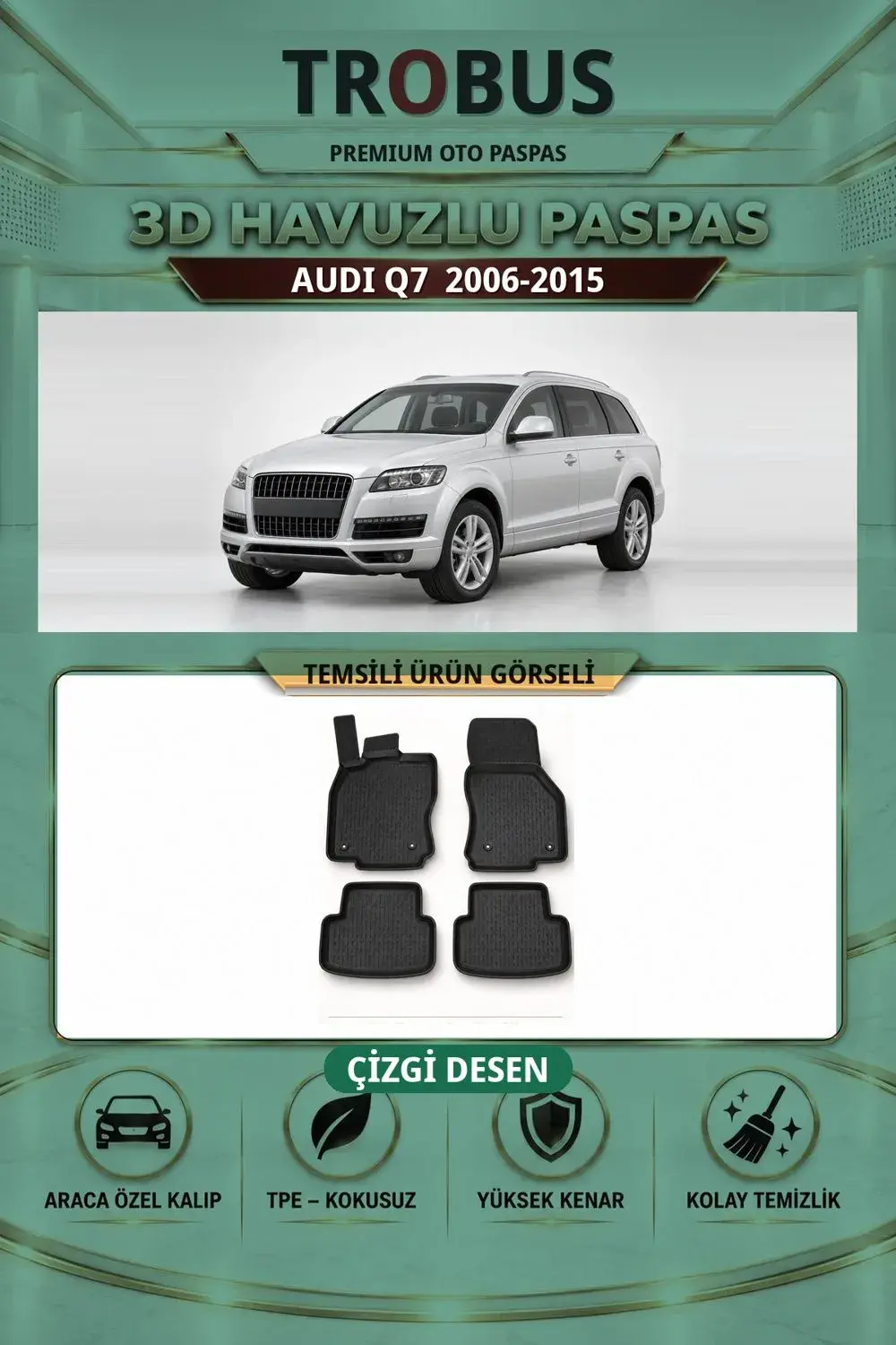 Audi Q7 2006-2015 Çizgi Desen 3D Havuzlu Paspas Takımı