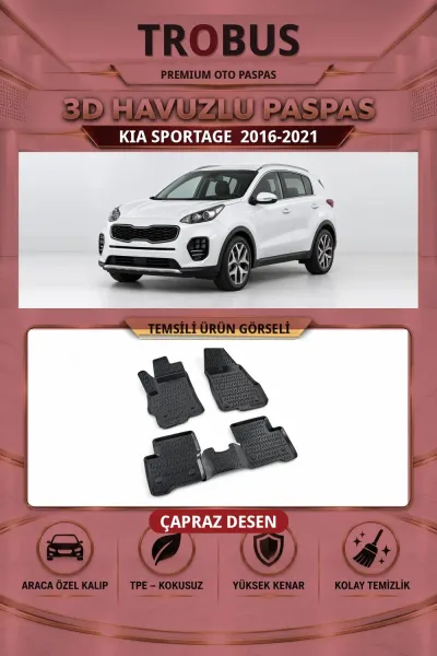 Kia Sportage 2016-2021 Çapraz Desen 3D Havuzlu Oto Paspas Seti