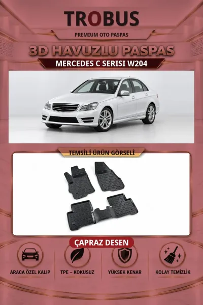 Mercedes-Benz C Serisi W204 Çapraz Desen 3D Havuzlu Oto Paspas Seti