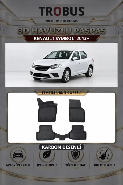 Renault Symbol 2013+ Karbon Desenli Premium 3D Havuzlu Oto Paspas