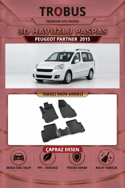 Peugeot Partner 2015 Çapraz Desen 3D Havuzlu Oto Paspas Seti