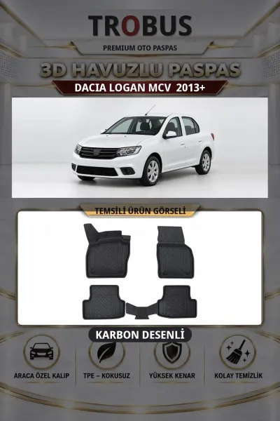 Dacia Logan MCV 2013+ Karbon Desenli Premium 3D Havuzlu Oto Paspas