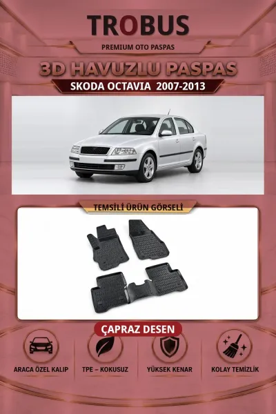 Skoda Octavia 2007-2013 Çapraz Desen 3D Havuzlu Oto Paspas Seti