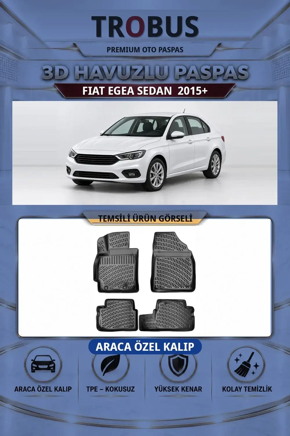 Fiat Egea Sedan 2015+ Araca Özel 3D Havuzlu Paspas Siyah - İtibar