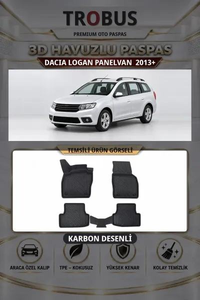 Dacia Logan 2013+ Panelvan Karbon Desenli Premium 3D Havuzlu Oto Paspas