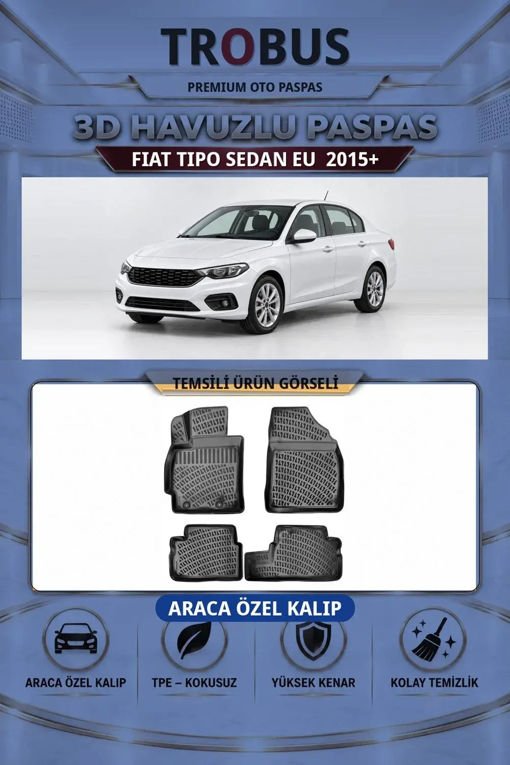 Fiat Tipo Sedan EU 2015+ Araca Özel 3D Havuzlu Paspas Siyah - İtibar