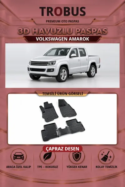 Volkswagen Amarok Çapraz Desen 3D Havuzlu Oto Paspas Seti