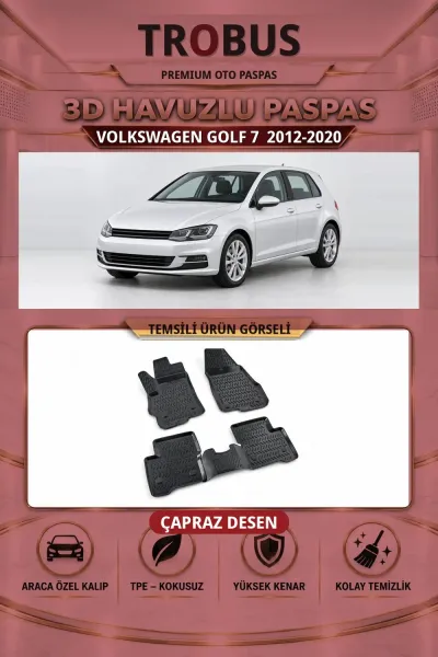 Volkswagen Golf 7 2012-2020 Çapraz Desen 3D Havuzlu Oto Paspas Seti