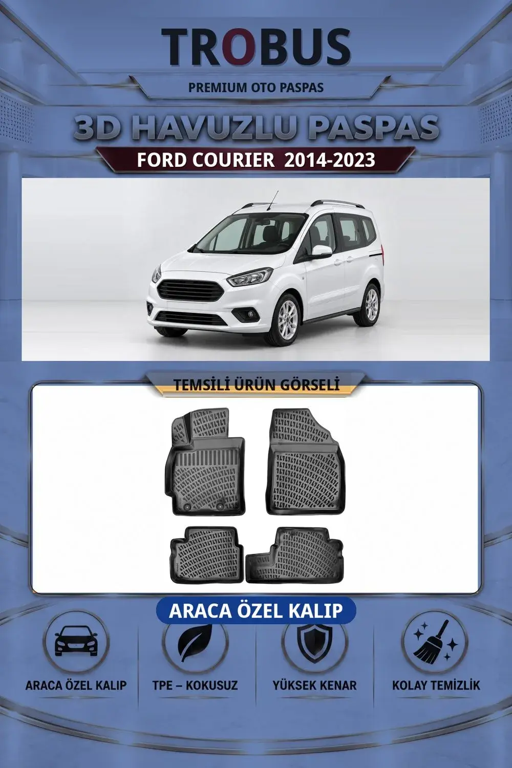 Ford Courier 2014-2023 Araca Özel 3D Havuzlu Paspas Siyah - İtibar