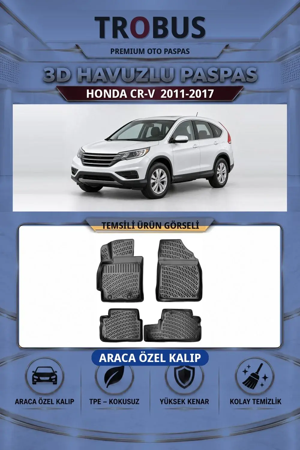 Honda CR-V 2011-2017 Araca Özel 3D Havuzlu Paspas Siyah - İtibar