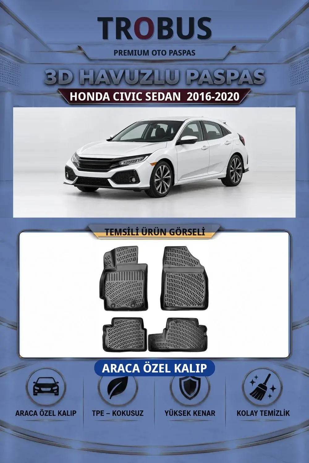 Honda Civic Sedan 2016-2020 Araca Özel 3D Havuzlu Paspas Siyah - İtibar
