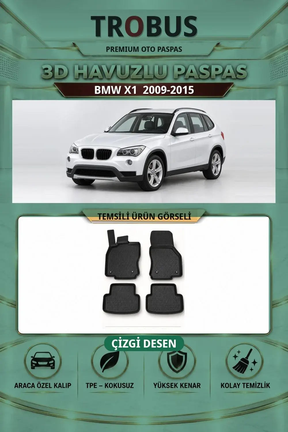 BMW X1 2009-2015 Çizgi Desen 3D Havuzlu Paspas Takımı