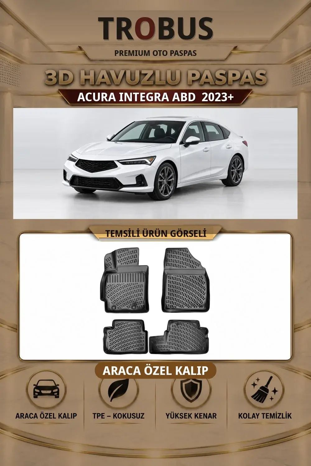 Acura Integra ABD 2023+ Araca Özel 3D Havuzlu Paspas Siyah - Sahler