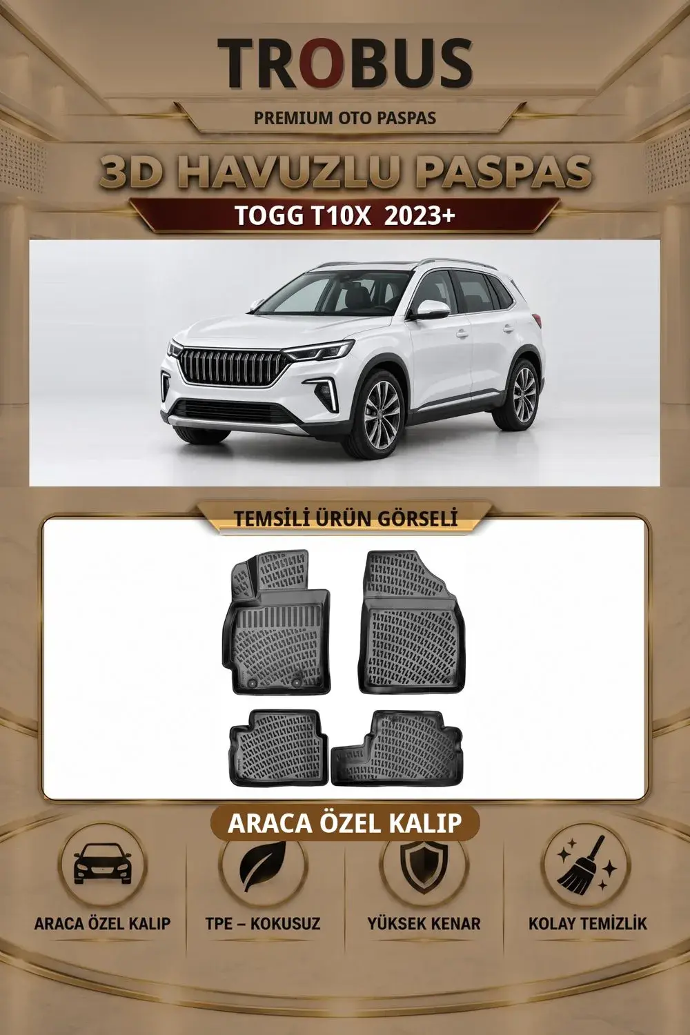 Togg T10X 2023+ Araca Özel 3D Havuzlu Paspas Siyah - Sahler