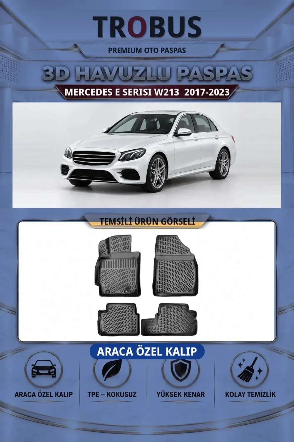 Mercedes-Benz E Serisi W213 2017-2023 Araca Özel 3D Havuzlu Paspas Siyah - İtibar