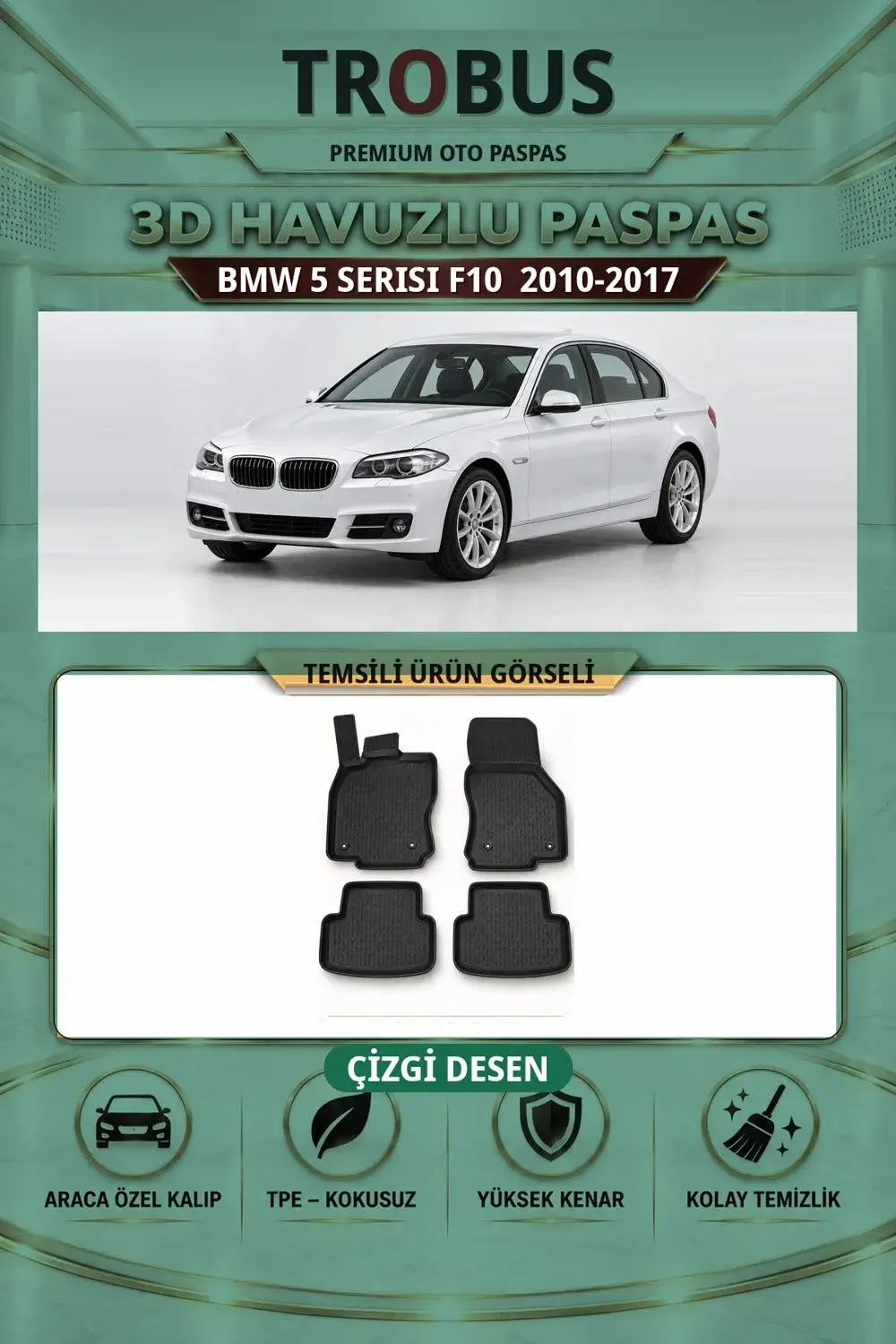 BMW 5 Serisi F10 2010-2017 Çizgi Desen 3D Havuzlu Paspas Takımı