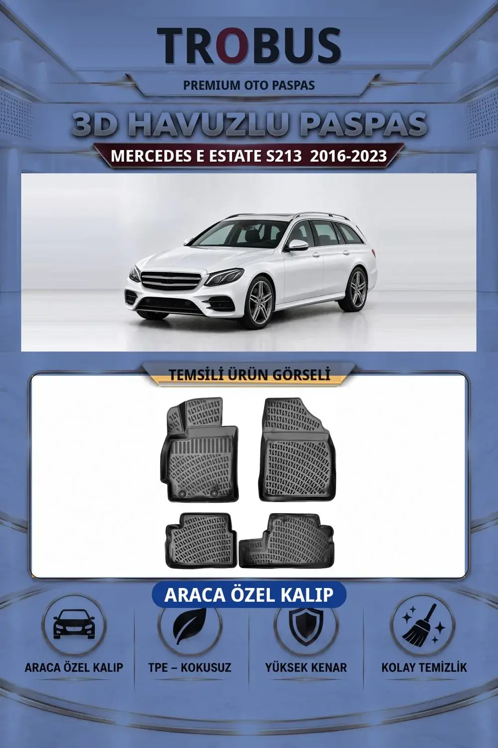Mercedes-Benz E Estate S213 2016-2023 Araca Özel 3D Havuzlu Paspas Siyah - İtibar