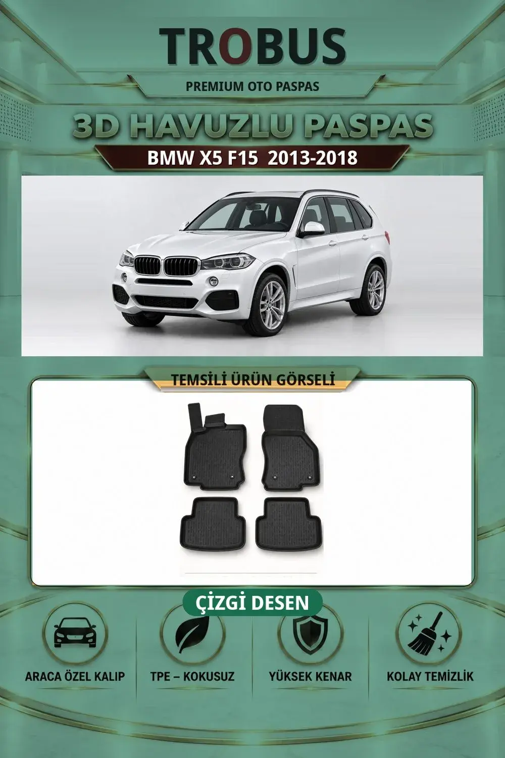 BMW X5 F15 2013-2018 Çizgi Desen 3D Havuzlu Paspas Takımı