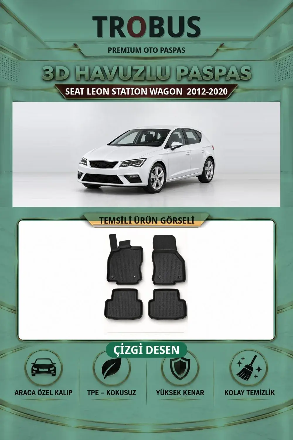 Seat Leon 2012-2020 Station Wagon Çizgi Desen 3D Havuzlu Paspas Takımı