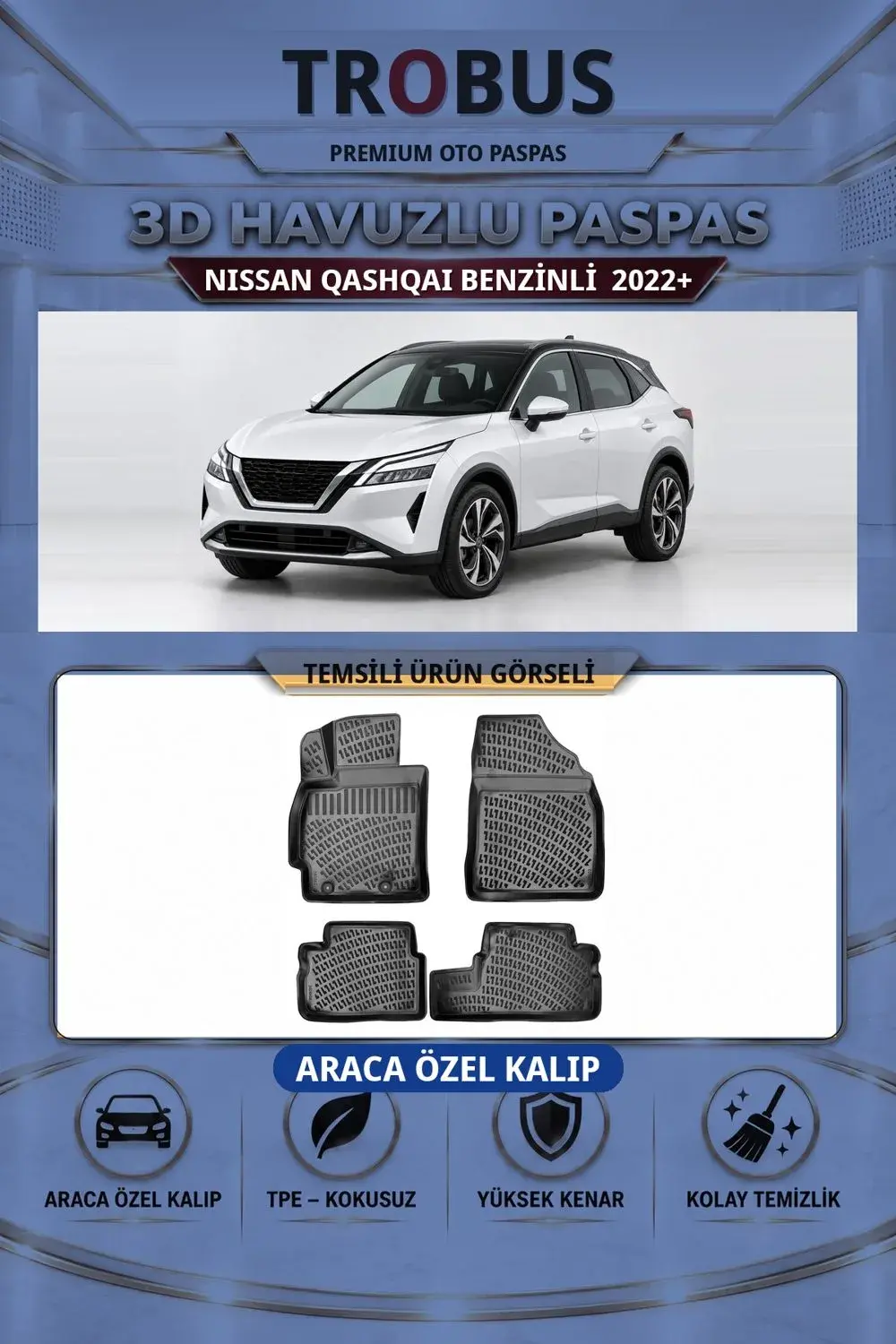 Nissan Qashqai Benzinli 2022+ Araca Özel 3D Havuzlu Paspas Siyah - İtibar