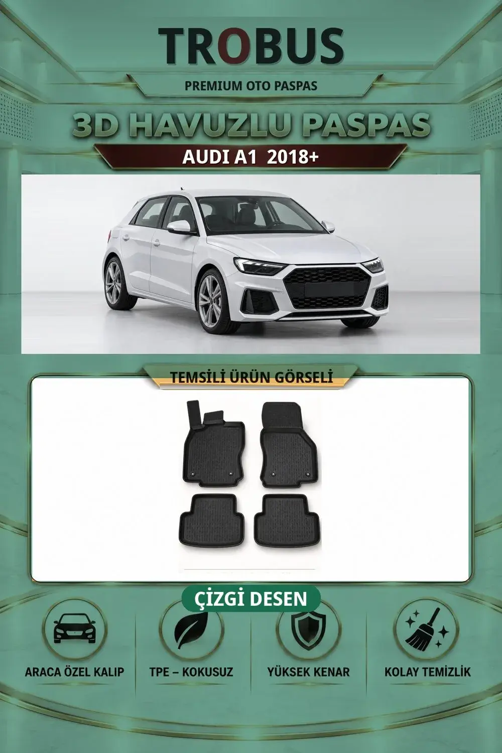 Audi A1 2018+ Çizgi Desen 3D Havuzlu Paspas Takımı