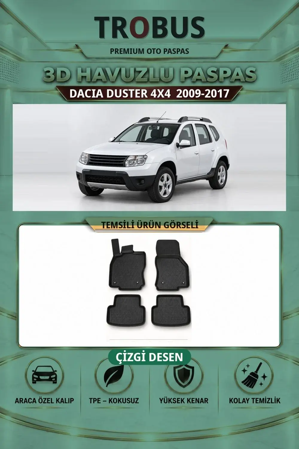 Dacia Duster 4X4 2009-2017 Çizgi Desen 3D Havuzlu Paspas Takımı