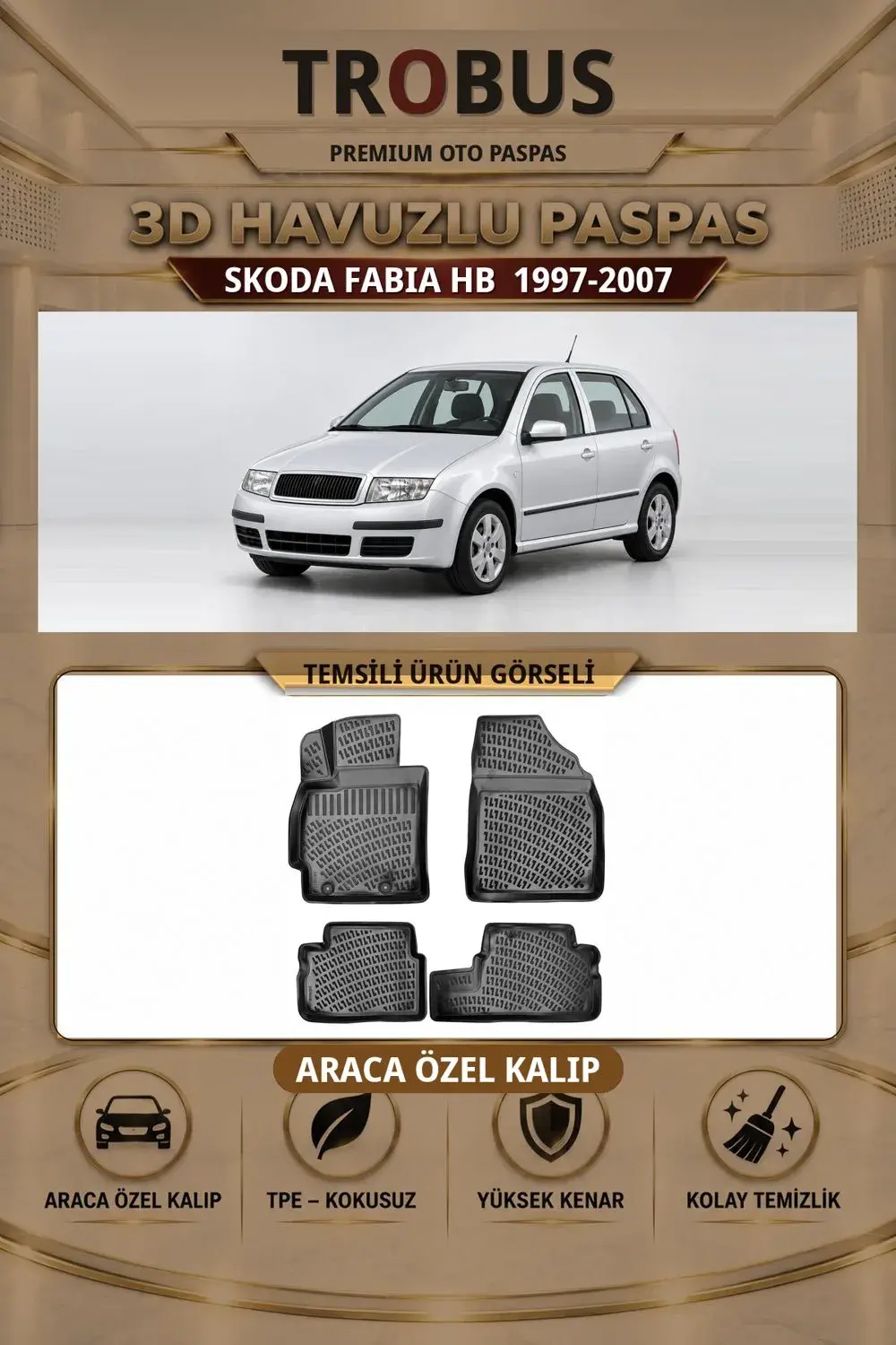 Skoda Fabia 1997-2007 HB Araca Özel 3D Havuzlu Paspas Siyah - Sahler