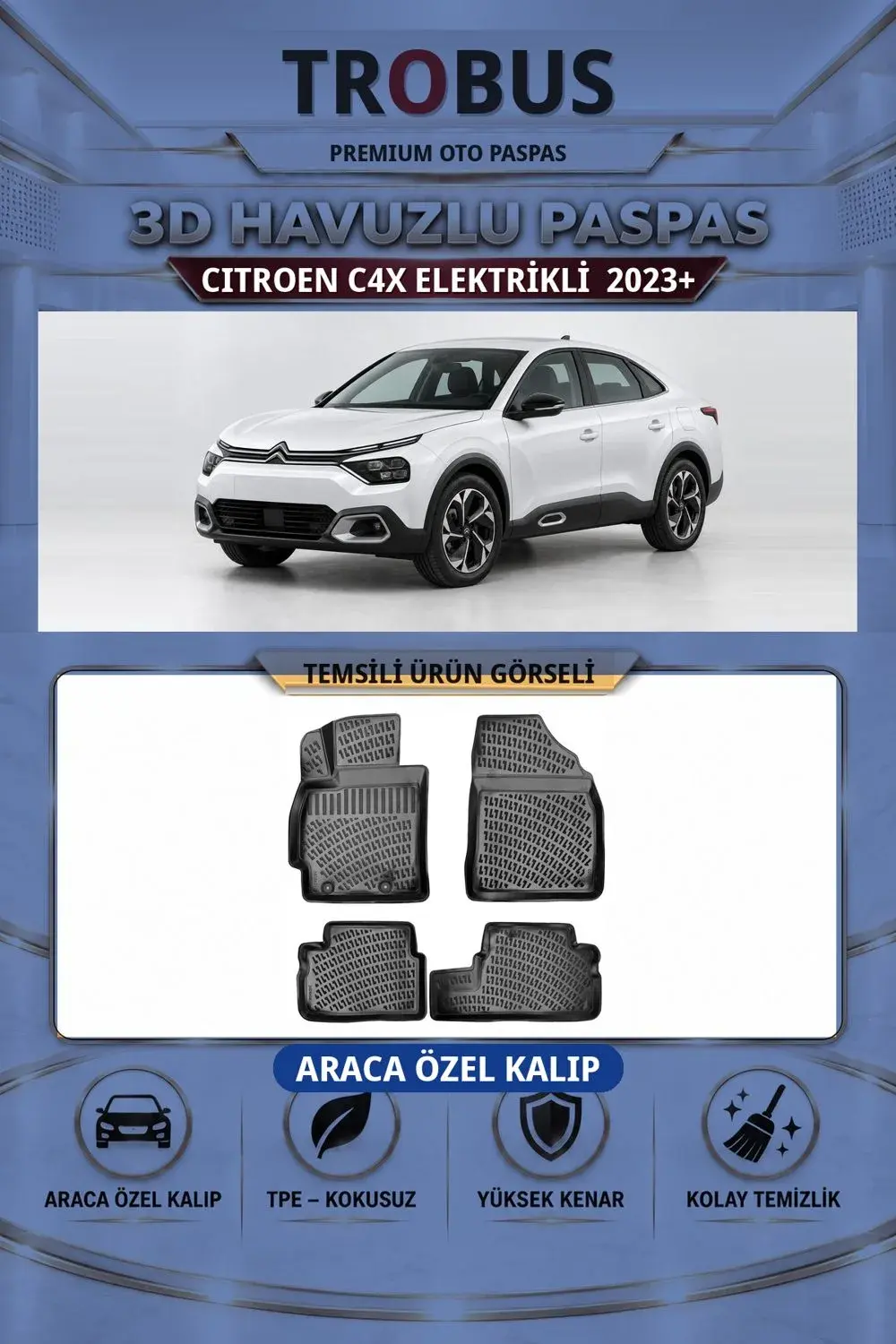 Citroen C4X Elektrikli 2023+ Araca Özel 3D Havuzlu Paspas Siyah - İtibar