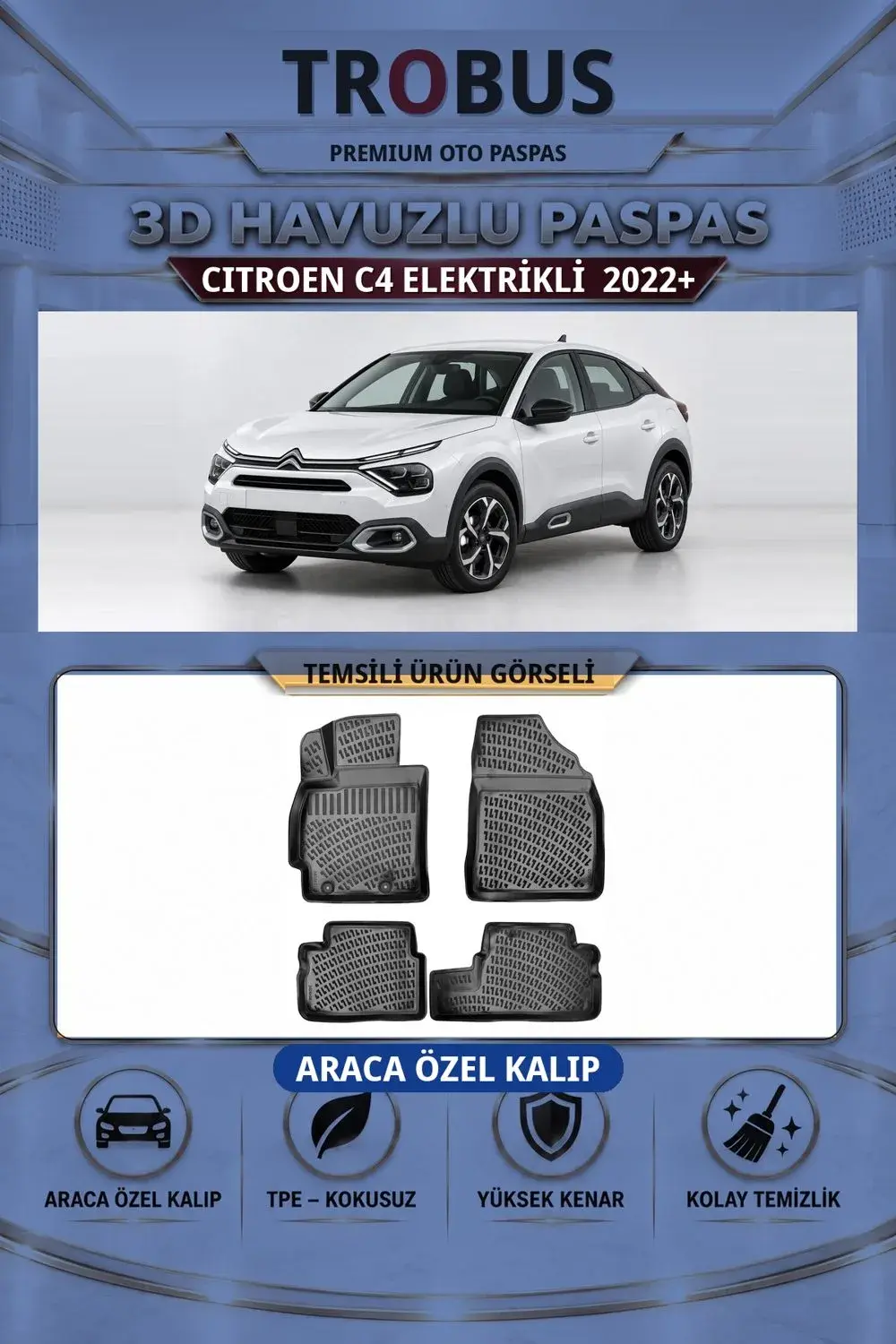 Citroen C4 Elektrikli 2022+ Araca Özel 3D Havuzlu Paspas Siyah - İtibar