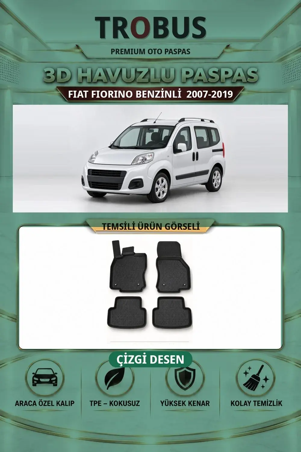 Fiat Fiorino Benzinli 2007-2019 Çizgi Desen 3D Havuzlu Paspas Takımı