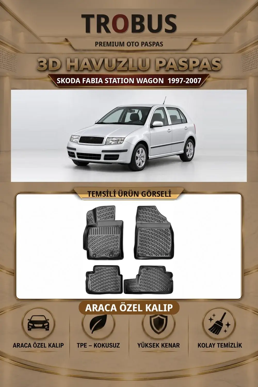 Skoda Fabia 1997-2007 Station Wagon Araca Özel 3D Havuzlu Paspas Siyah - Sahler
