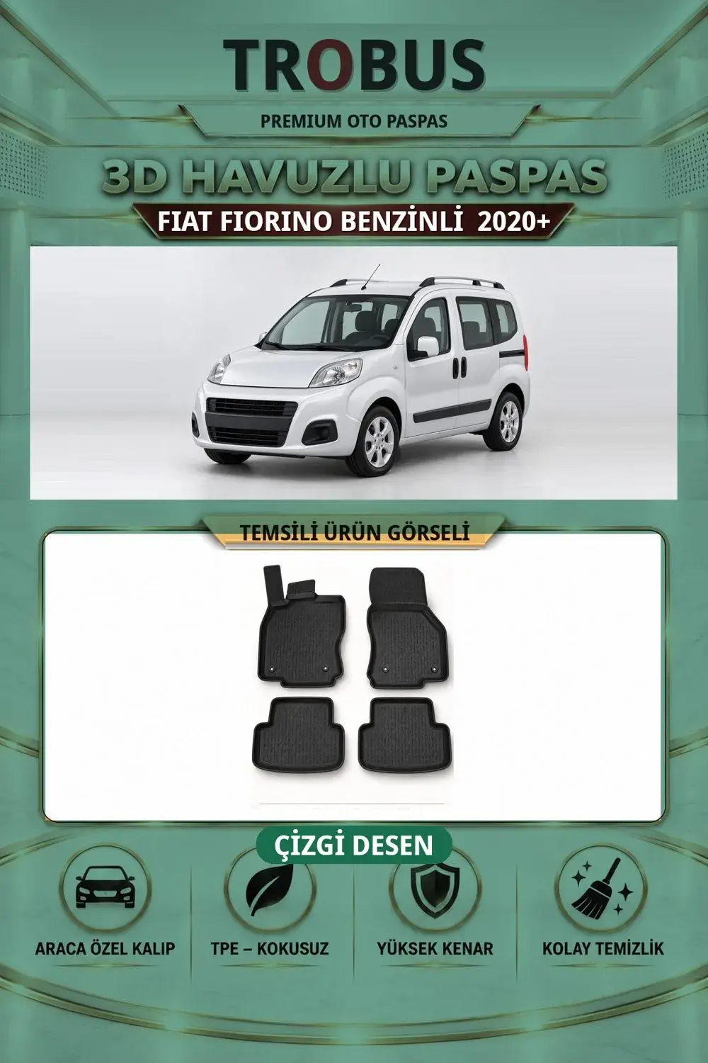 Fiat Fiorino Benzinli 2020+ Çizgi Desen 3D Havuzlu Paspas Takımı