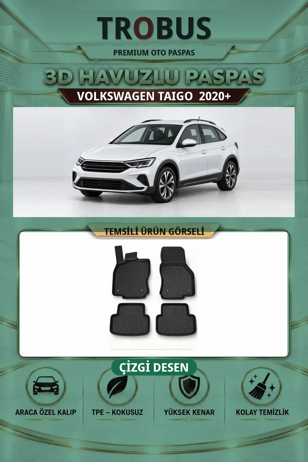 Volkswagen Taigo 2020+ Çizgi Desen 3D Havuzlu Paspas Takımı