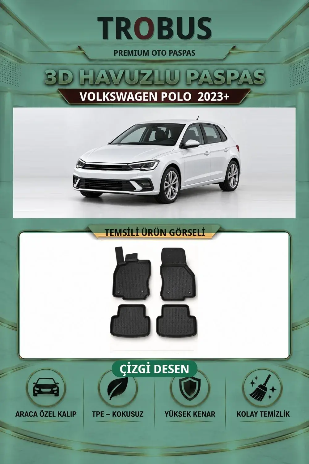 Volkswagen Polo 2023+ Çizgi Desen 3D Havuzlu Paspas Takımı
