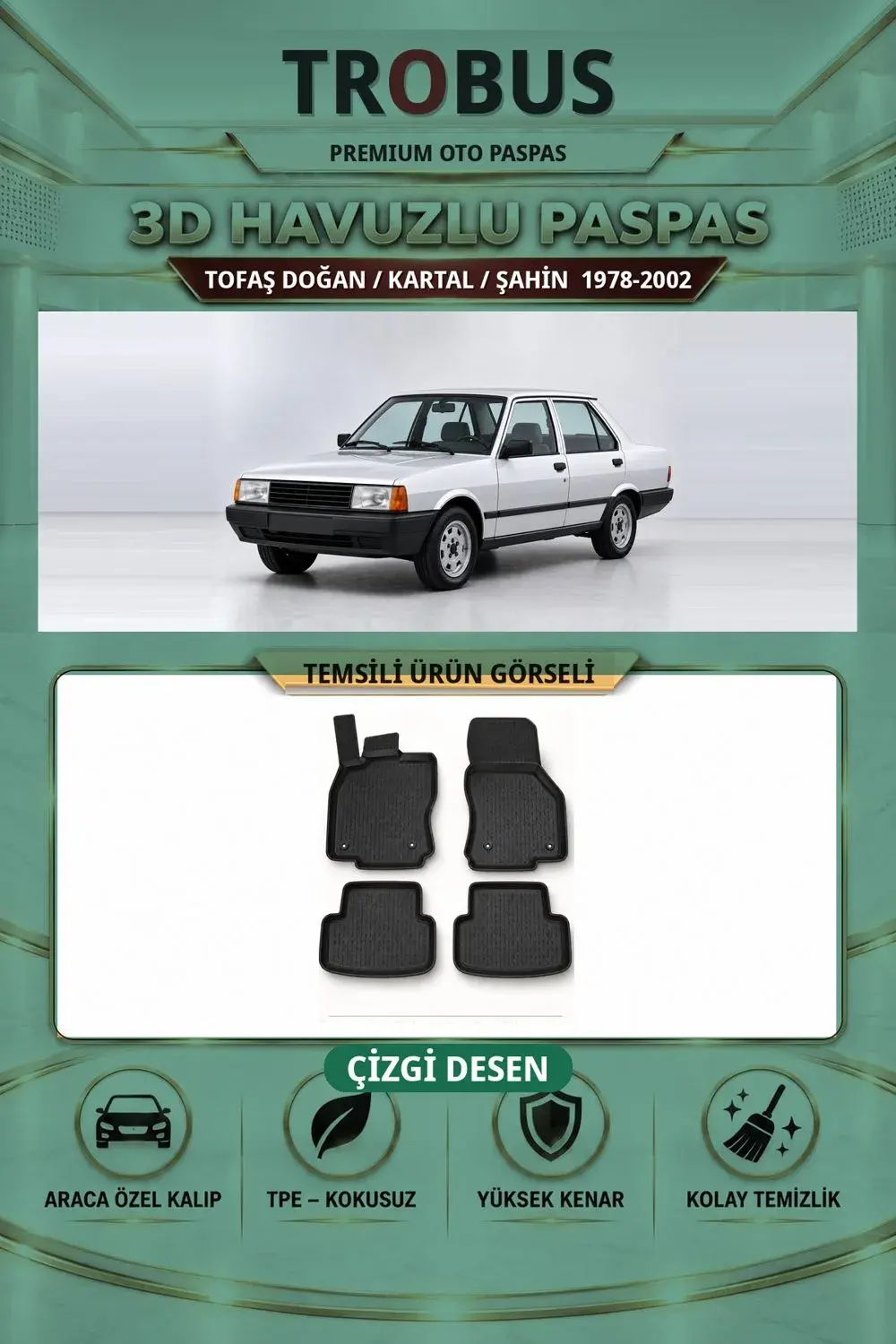 Tofaş Doğan / Kartal / Şahin 1978-2002 Çizgi Desen 3D Havuzlu Paspas Takımı