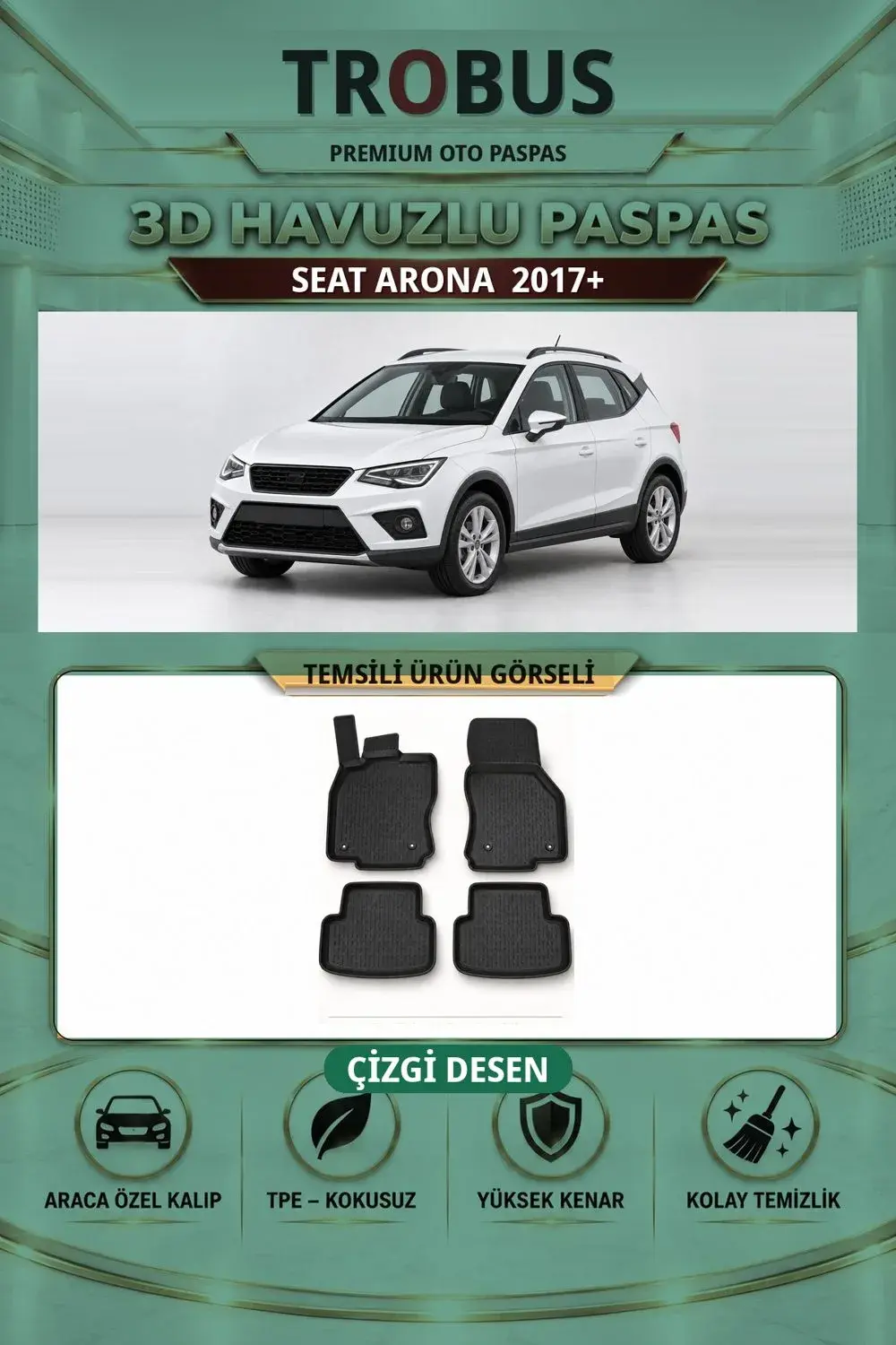 Seat Arona 2017+ Çizgi Desen 3D Havuzlu Paspas Takımı