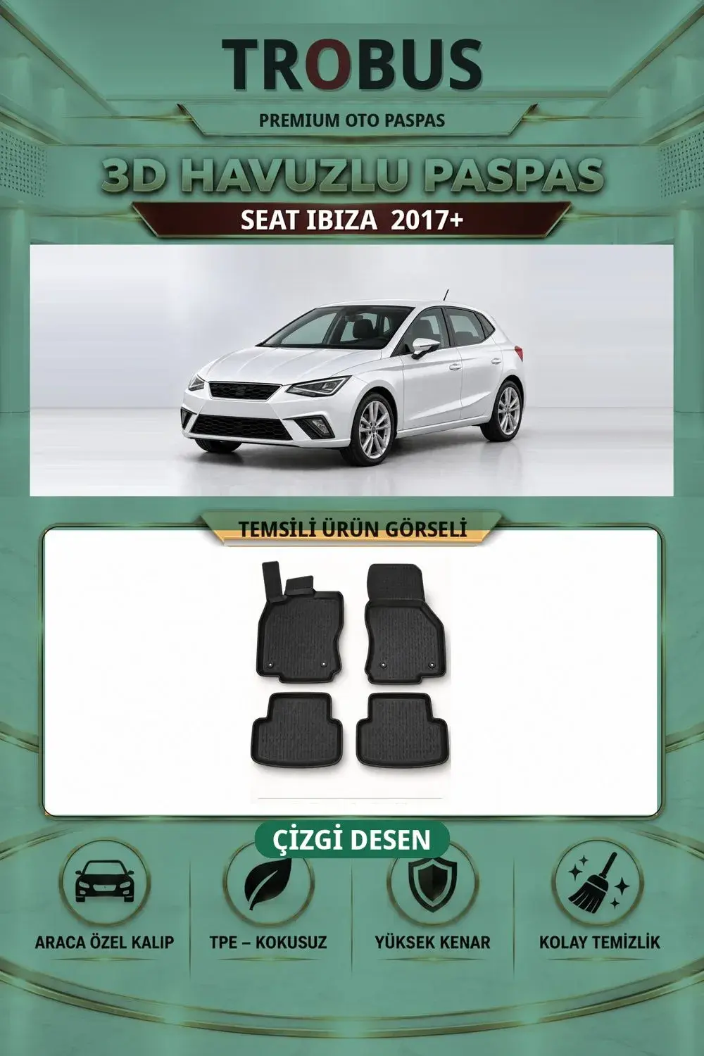 Seat Ibiza 2017+ Çizgi Desen 3D Havuzlu Paspas Takımı