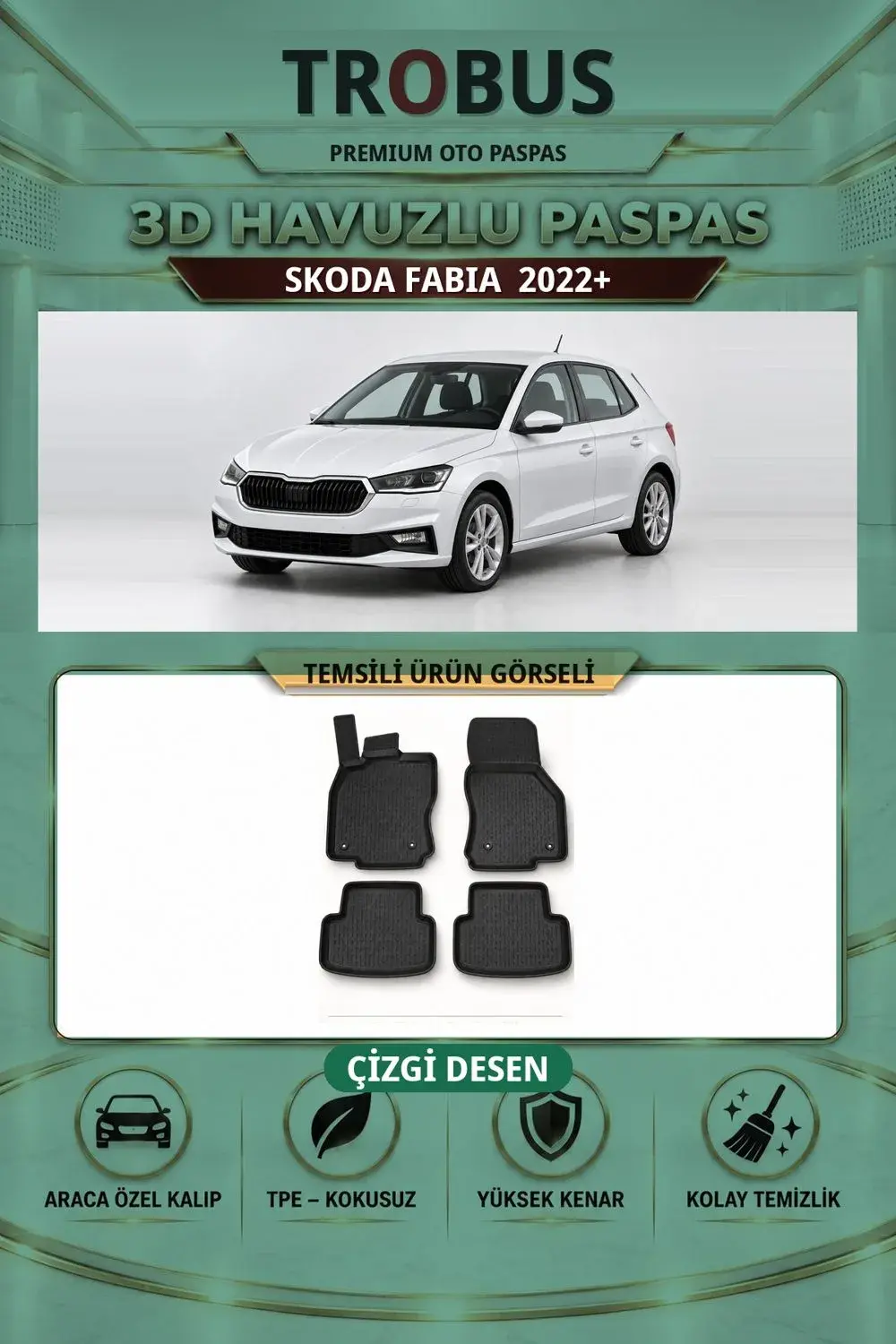 Skoda Fabia 2022+ Çizgi Desen 3D Havuzlu Paspas Takımı