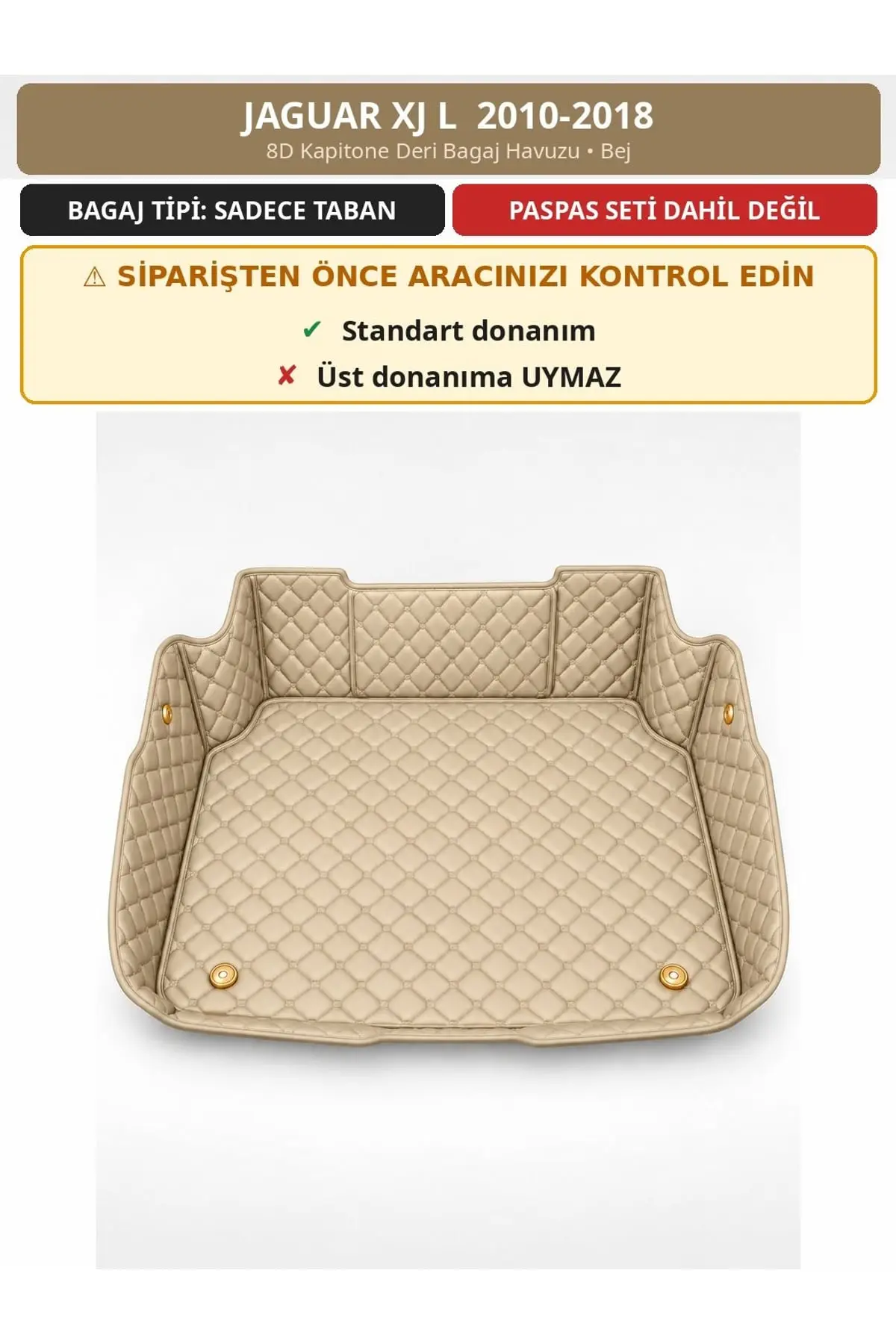 Jaguar XJ L 2010-2018 8D Kapitone Deri Bagaj Havuzu Bej 1