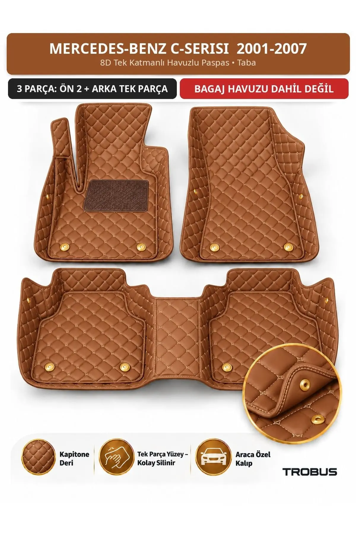 Mercedes-Benz C-Serisi 2001-2007 Sedan 8D Tek Katmanlı Havuzlu Paspas Kapitone Deri Taba 1
