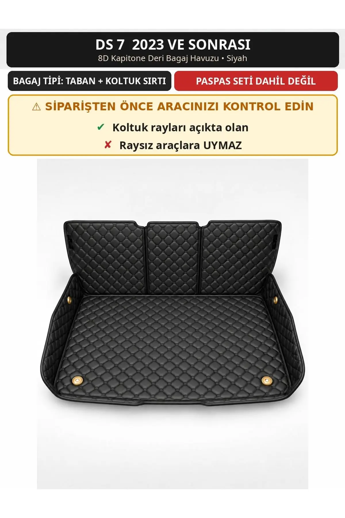 DS 7 2023+ 8D Kapitone Deri Bagaj Havuzu Sırt Kaplamalı Siyah 1