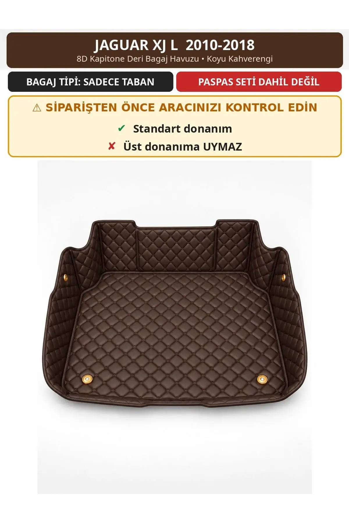 Jaguar XJ L 2010-2018 8D Kapitone Deri Bagaj Havuzu Koyu Kahverengi 1