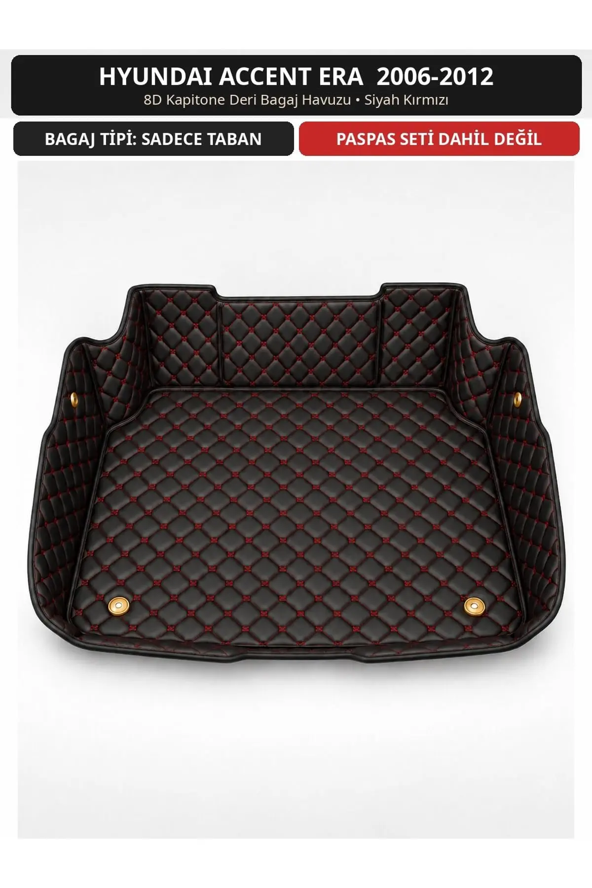 Hyundai Accent Era 2006-2012 8D Kapitone Deri Bagaj Havuzu Siyah Kırmızı 1
