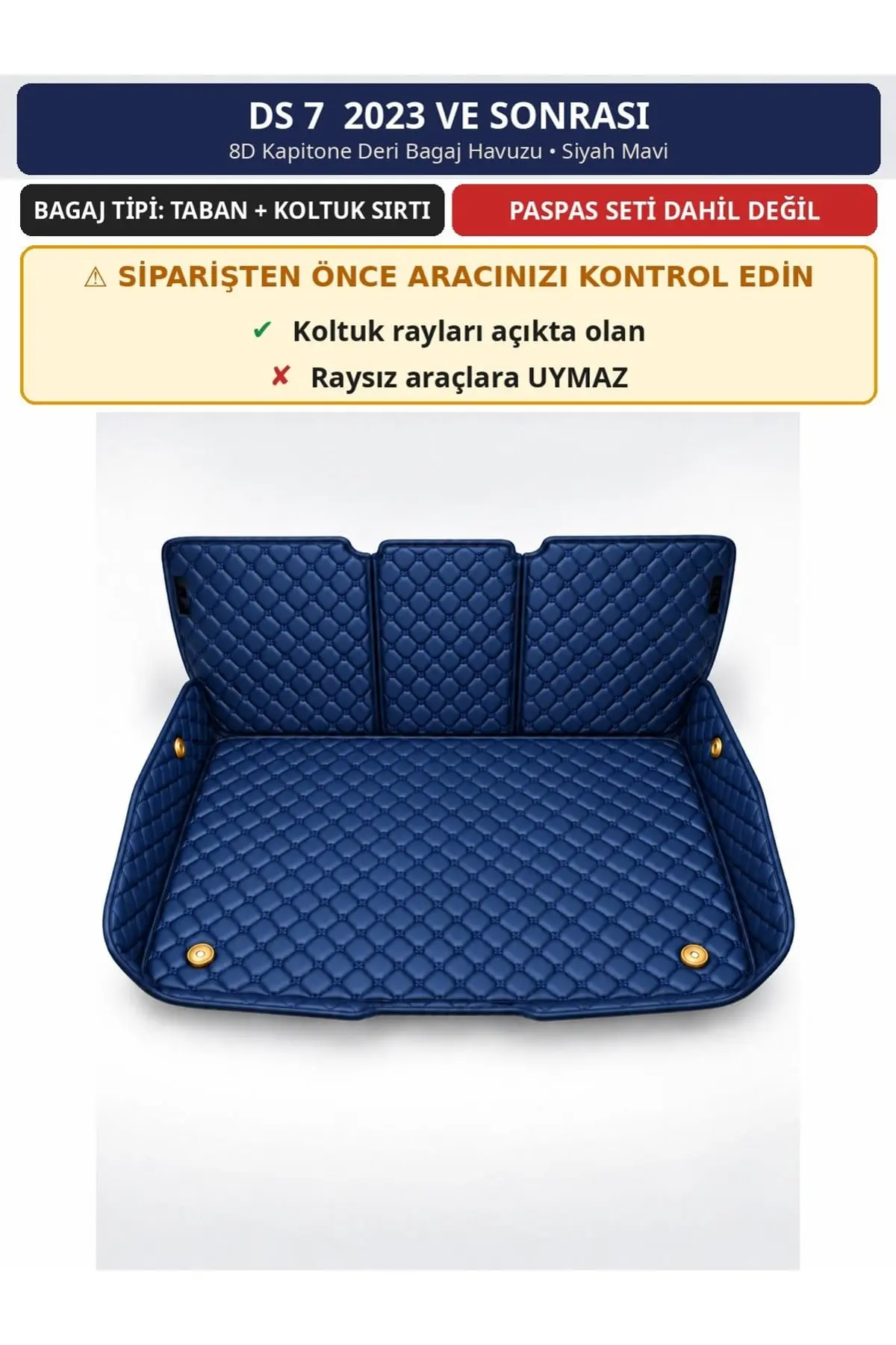 DS 7 2023+ 8D Kapitone Deri Bagaj Havuzu Sırt Kaplamalı Siyah Mavi 1